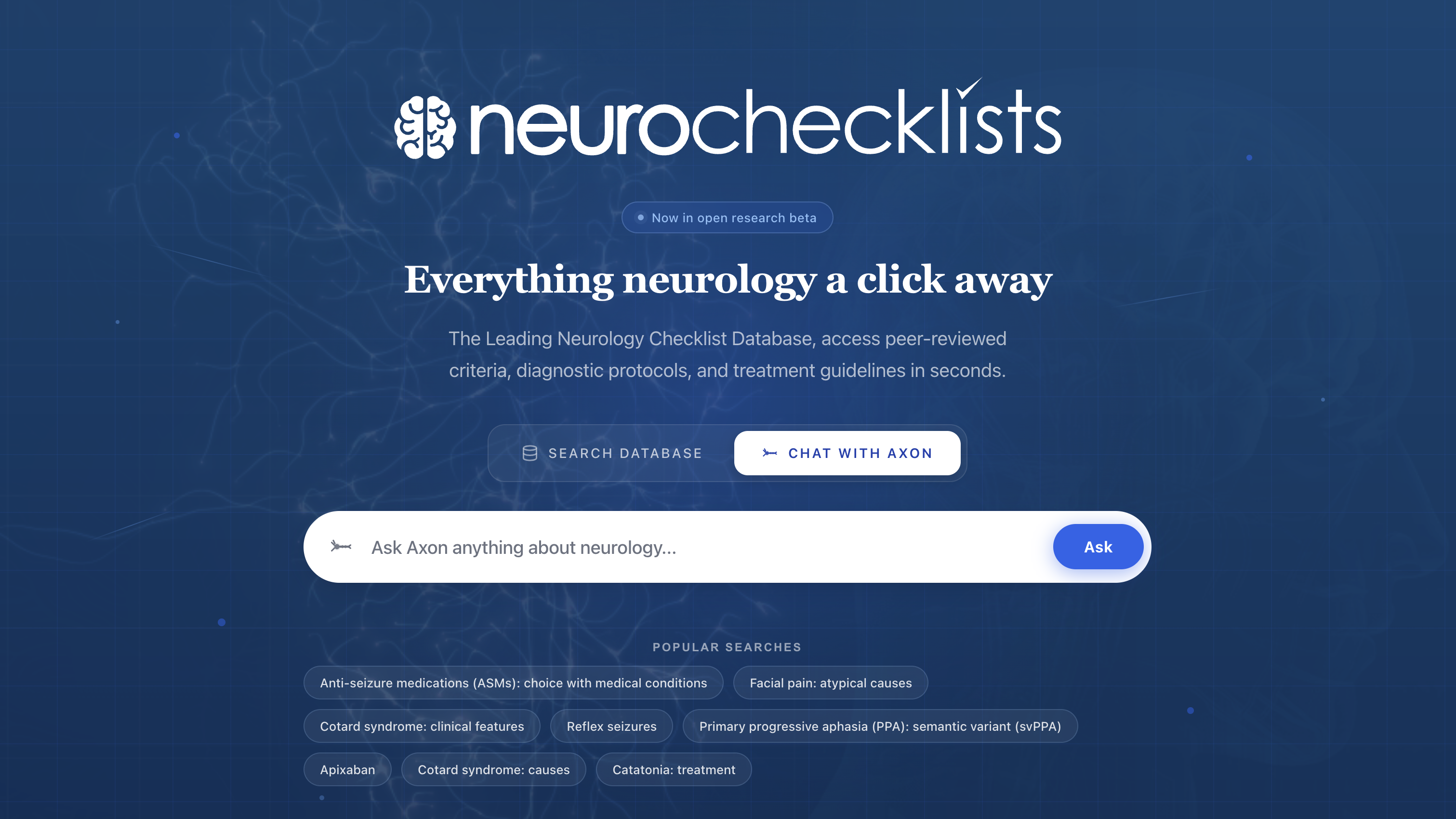 Neurochecklists product interface