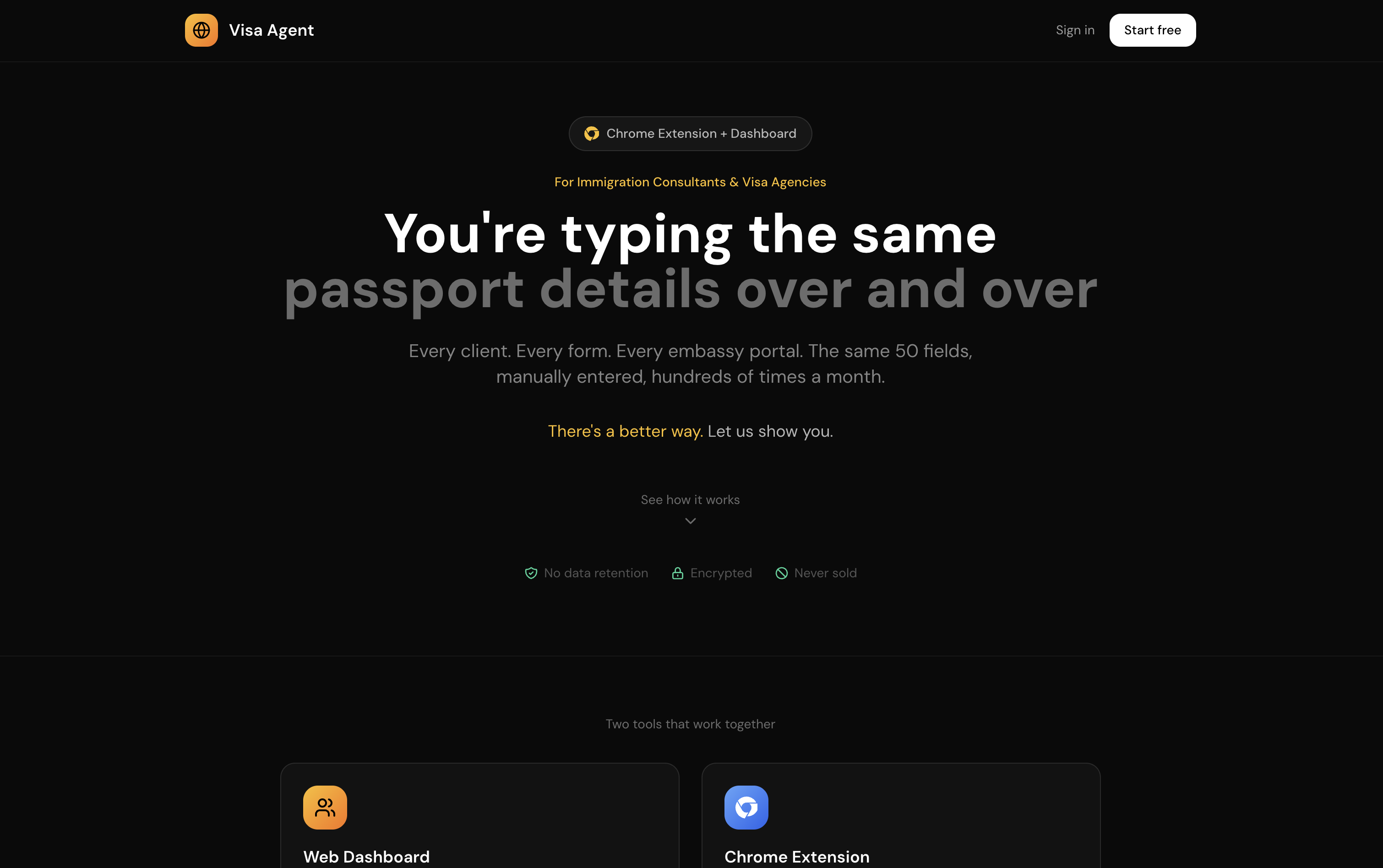 Visa Agent dashboard and extension interface